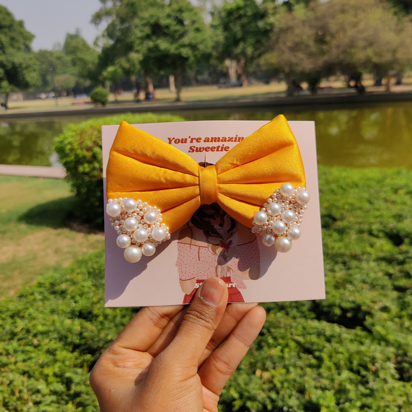 Pearl bow - Mustard