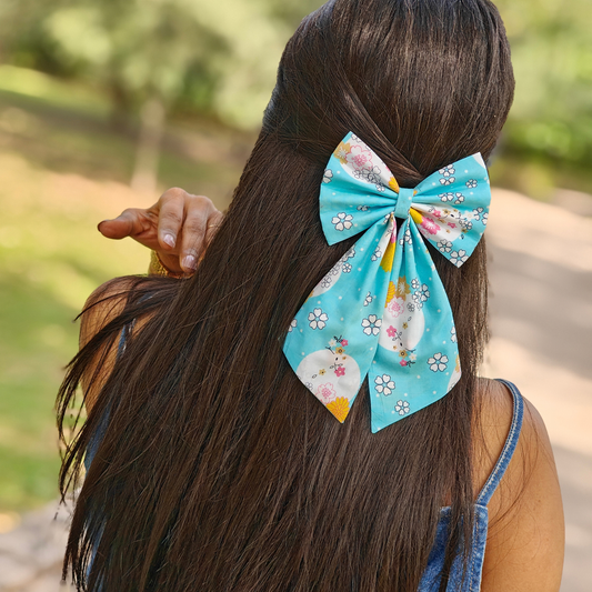 Sky Sparkle Long Pigtail Bow